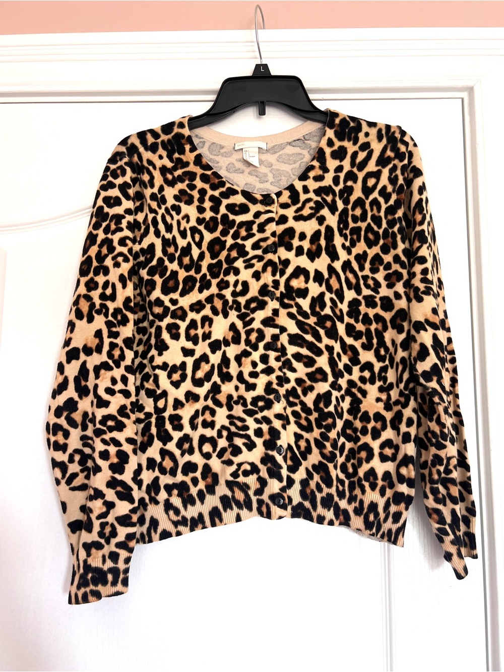 H&M Leopard Print Button-Front Cardigan - Beige/Black